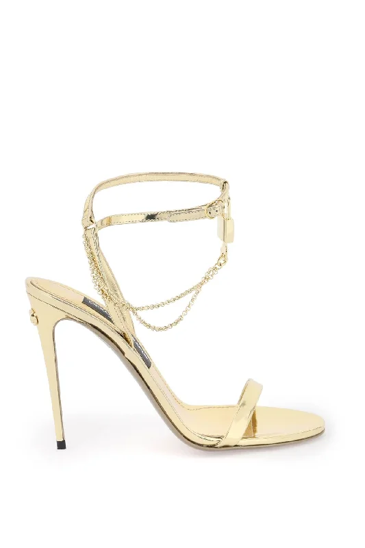 Elegant sandals for women with gold accents and high heels for luxury events-Dolce & gabbana laminated leather sandals with charm