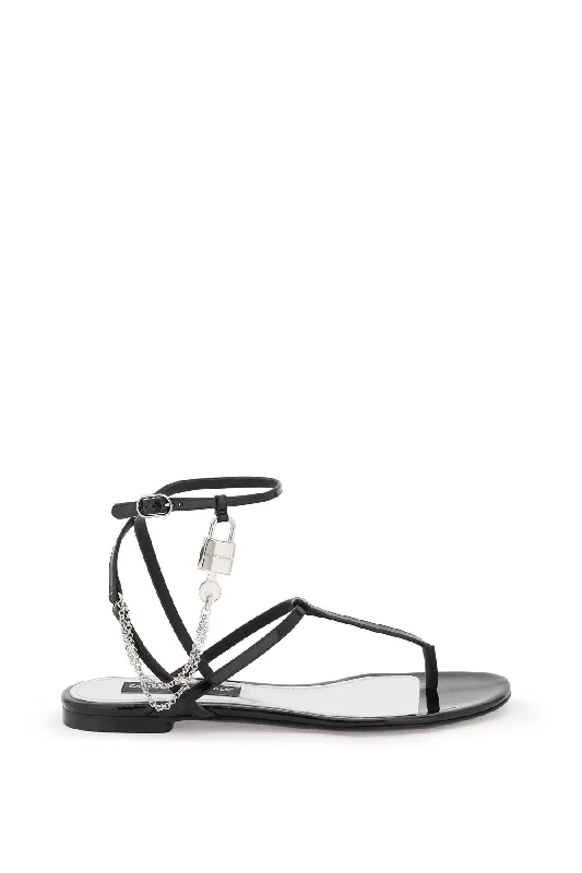 Stylish sandals for men with sporty design and cushioned footbed for maximum comfort-Dolce & gabbana patent leather thong sandals with padlock