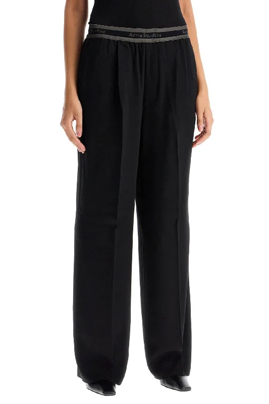 Relaxed chino pants for casual Friday offices -wide twill pants with elastic waistband