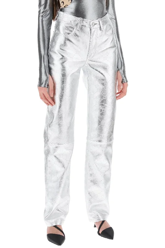 Pleated trousers pants for sophisticated gentleman charm -moonogram pants in laminated leather