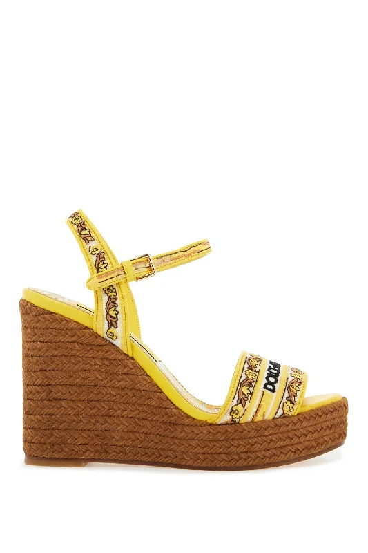 Trendy sandals for women with gladiator-inspired design and flat soles for chic wear-maiolica embroidered wedge sandals