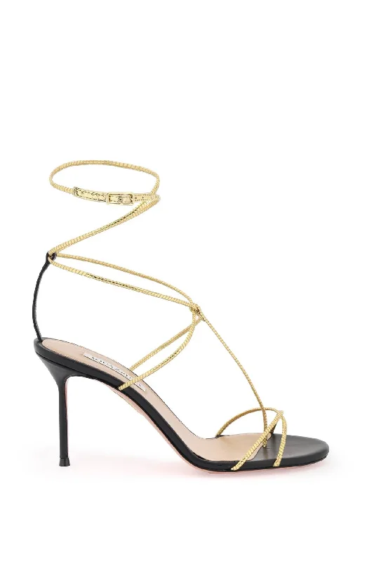 Elegant sandals for women with woven design and high-heeled platform soles-Aquazzura roman romance sandals