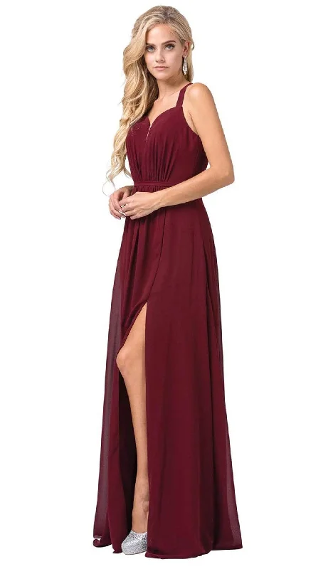 Plus size dresses featuring velvet textures feel plush -Dancing Queen - 2541 Crisscross Strap Ruched Bodice Chiffon Dress