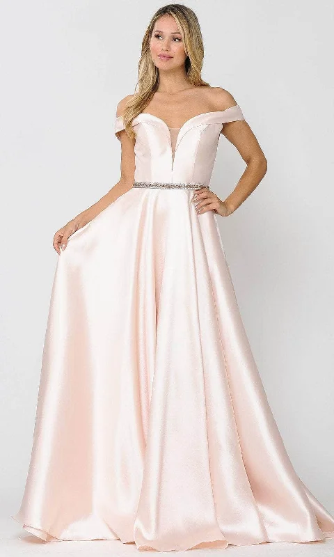 Plus size dresses with floral appliques feel sweet -Poly USA 8686 - Off-Shoulder Sweetheart A-line Gown