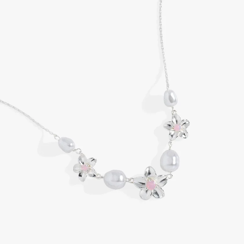 Best necklaces and pendants with personalized coordinates for a special keepsake-Plumeria Pearl Necklace