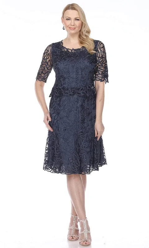 Plus size dresses with lightweight knits feel breezy -Soulmates C9128 - Silk Hand Crochet Short Sleeve Top With Skirt Set