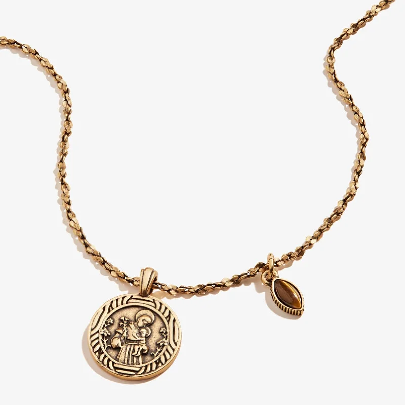 Best necklaces and pendants with vintage lockets for a nostalgic, sentimental look-Tiger's Eye Gemstone + Saint Anthony Duo Charm Necklace