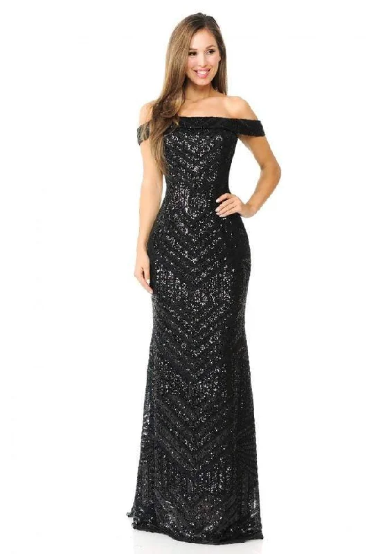 Plus size dresses featuring sequins sparkle subtly -Lenovia - 5224 Sequined Off-Shoulder Trumpet Dress