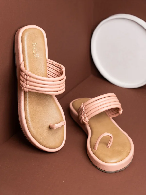 Trendy sandals for men with color-block design and durable soles for casual wear-Womens Peach Casual Solid Round Toe Sandals