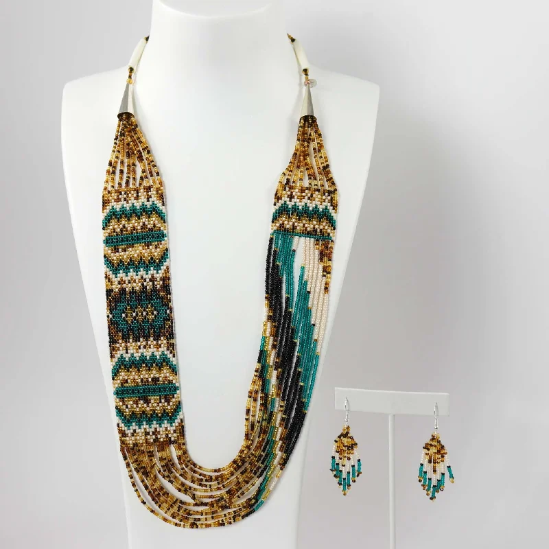 Necklaces and pendants with feather designs for a boho-chic, carefree vibe-Beaded Necklace and Earring Set