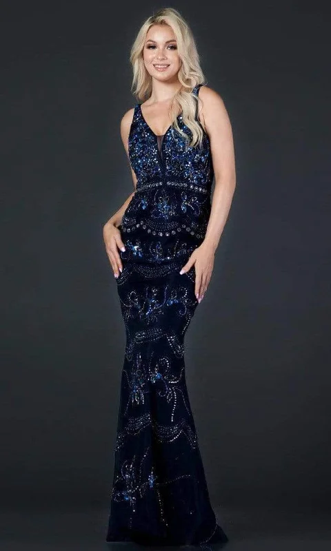 Plus size dresses with classic designs never fade -Aspeed Design - L2371 V Neck Beaded Evening Sheath Gown