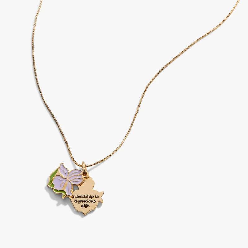 Elegant necklaces and pendants with gold chains for a chic, timeless appearance-Iris Flower 'Friendship Is A Precious Gift' Necklace