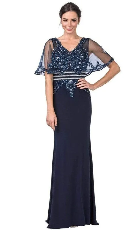 Plus size dresses for power dressing empower daily -Aspeed Design - M2436 Mesh Sleeve Embellished Column Gown