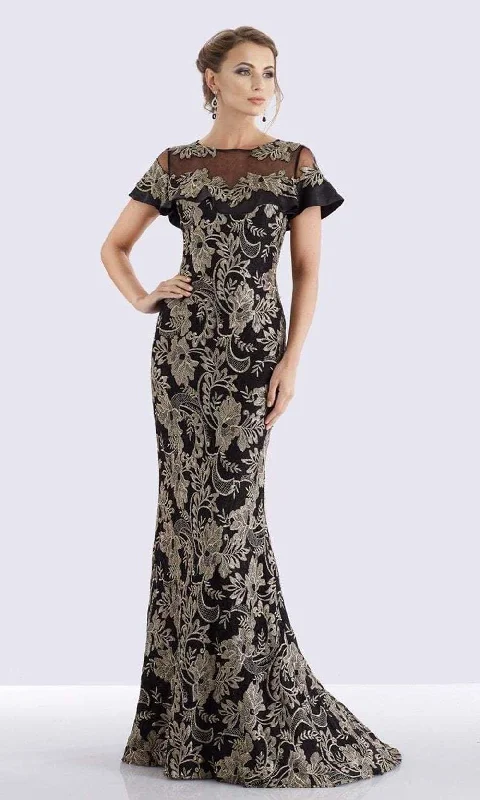 Plus size dresses in soft fabrics feel cozy -Feriani Couture - 18659 Embroidered Illusion Ruffled Evening Dress