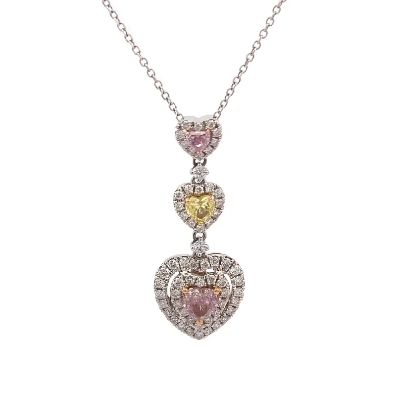 Necklaces and pendants with custom designs for a completely unique jewelry piece-18K PINK YELLOW DIAMOND HEART 3 DROP NECKLACE