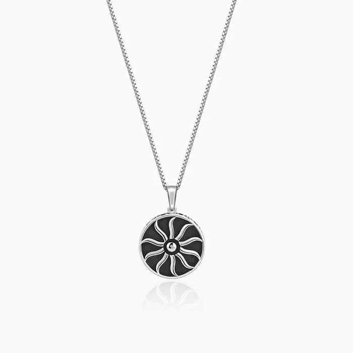 Beautiful necklaces and pendants with layered chains for a fashionable, chic look-Oxidised Silver Sunshine Pendant With Box Chain For Him