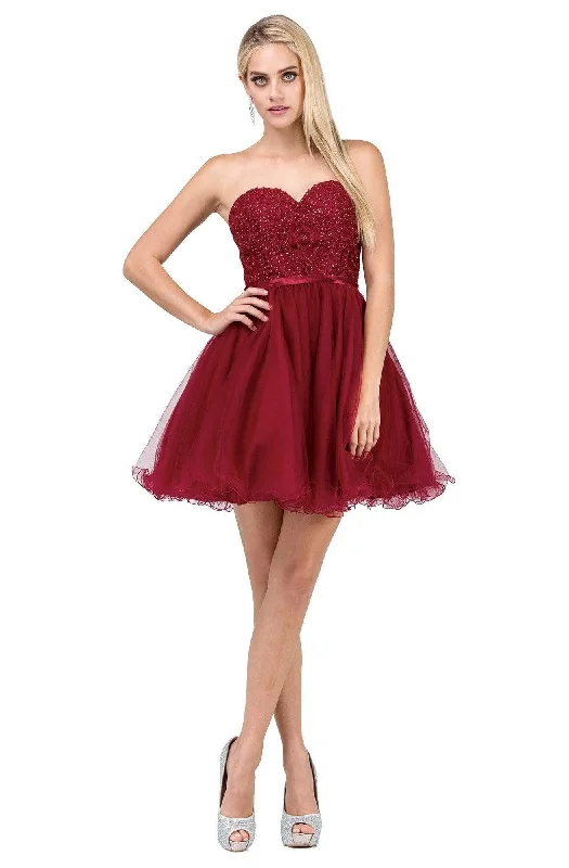 Plus size dresses featuring textured weaves add interest -Dancing Queen - 3014 Strapless Embellished Sweetheart Homecoming Dress