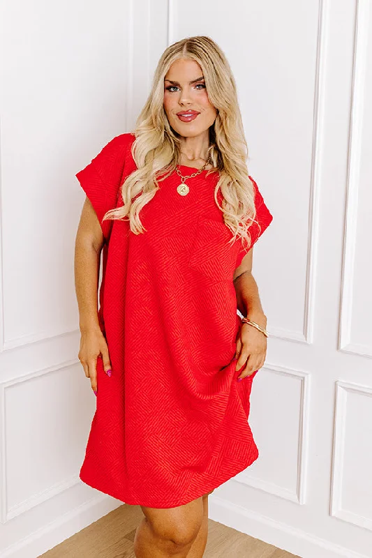 Plus size dresses featuring beaded hems are ornate -Sunny Days Shift Dress in Red Curves