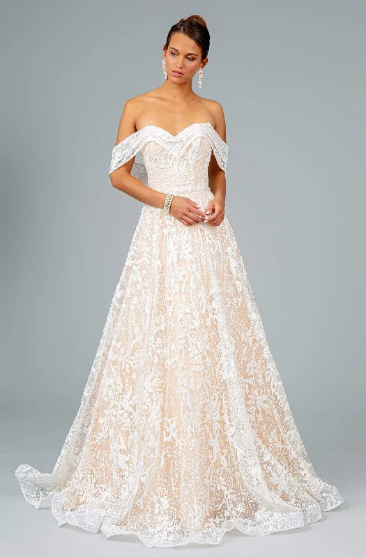 Plus size dresses with flowing skirts move freely -GLS by Gloria - GL2937 Embroidered Off The Shoulder A-line Gown