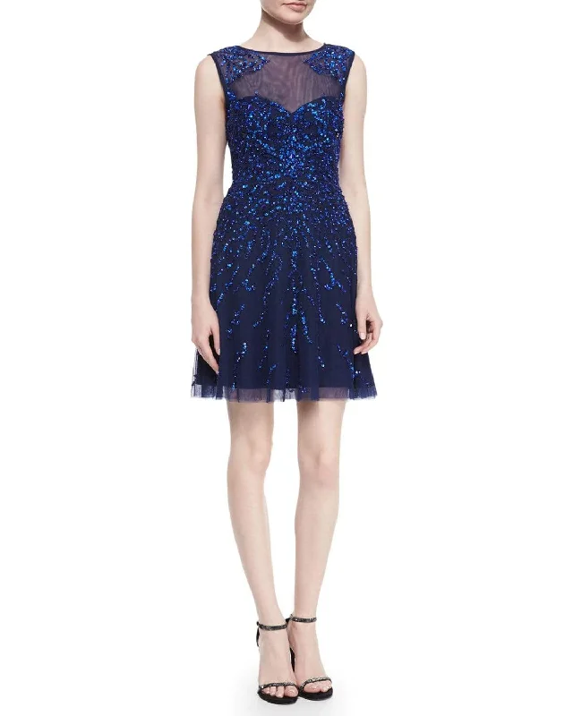 Plus size dresses with unique cuts stand apart -Adrianna Papell - 54465630 Illusion Jewel Sequined Mesh Cocktail Dress