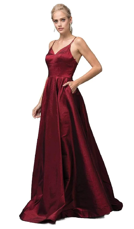 Plus size dresses with sleek fits elongate frames -Dancing Queen - 2825 V-Neck Pleated A-Line Evening Gown