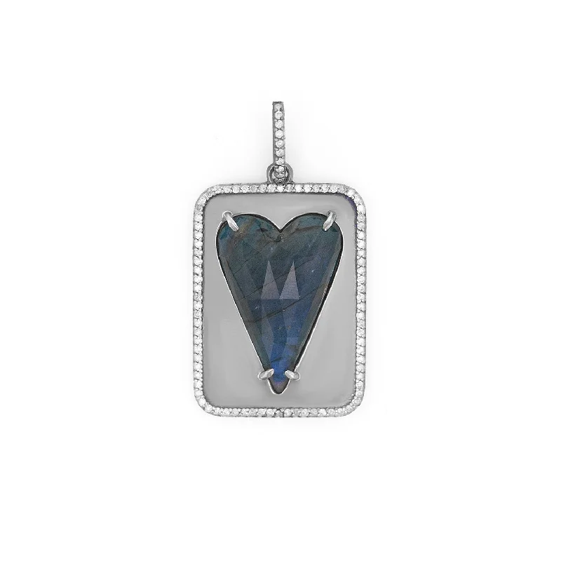 Beautiful necklaces and pendants with butterfly motifs for a whimsical style-Labradorite Heart Dog Tag with Diamond Halo Pendant