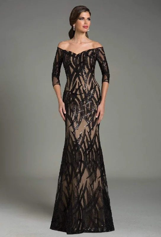 Plus size dresses featuring chevron prints are sharp -Feriani Couture Sequined Foliage Off Shoulder Sheath Gown