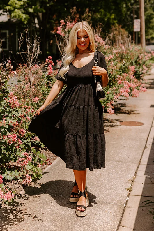 Plus size dresses with cap sleeves feel dainty -Sweet Aroma Midi in Black Curves