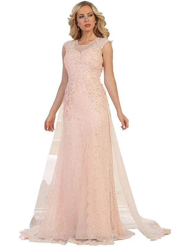 Plus size dresses for elegant dinners glow softly -May Queen - RQ7556 Embellished Illusion Jewel Fitted Evening Gown