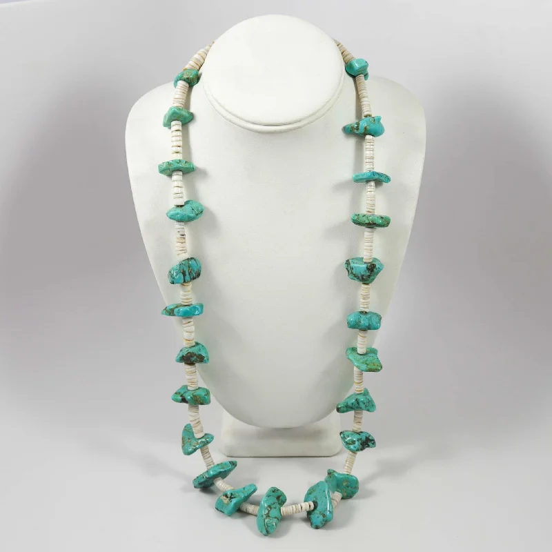 Beautiful necklaces and pendants with geometric shapes for a modern, artistic design-1940s Turquoise and Shell Necklace