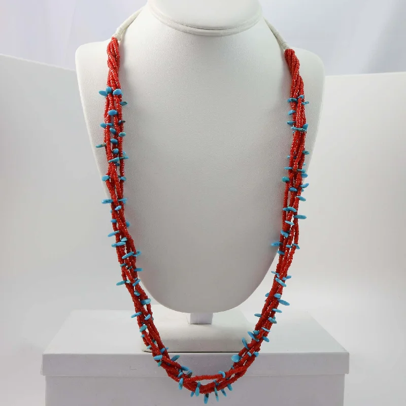 Best necklaces and pendants for weddings with matching designs for bride and groom-Turquoise and Coral Necklace