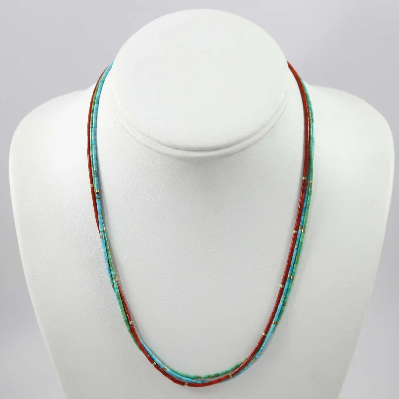 Best necklaces and pendants with floral designs for a feminine and elegant feel-Turquoise and Coral Heishi Necklace