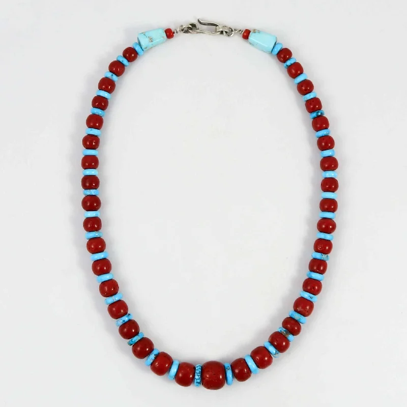 Beautiful necklaces and pendants with diamond halo settings for extra brilliance-Coral and Turquoise Necklace