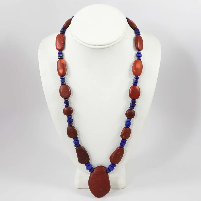 Beautiful necklaces and pendants with tree branch motifs for a nature-inspired design-Pipestone and Lapis Necklace