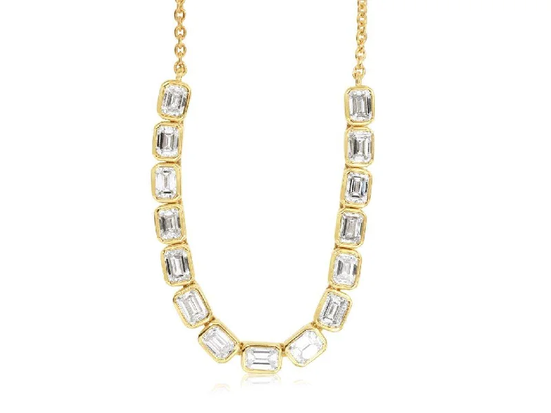 Necklaces and pendants with engraved messages for a deeply personal, sentimental gift-14K EMERALD CUT DIAMOND BEZEL NECKLACE