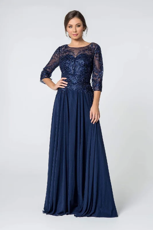 Chic plus size dresses for evenings drape perfectly -Elizabeth K - GL2810 Embroidered Bateau Chiffon A-line Gown