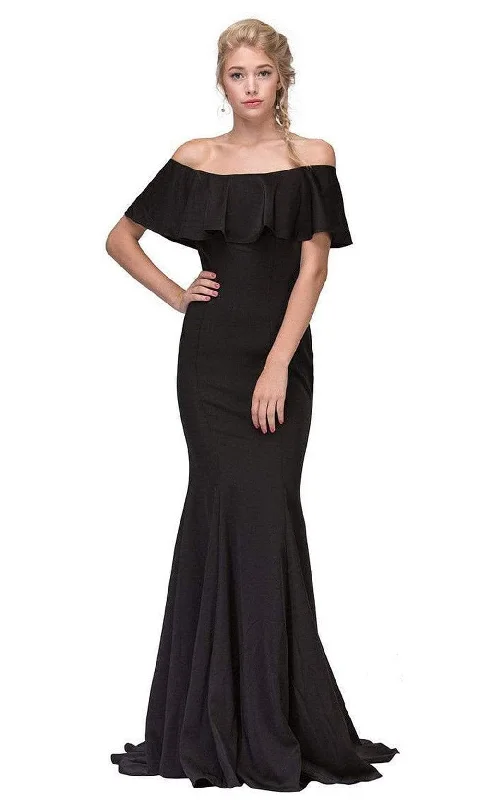 Plus size dresses for wide hips fit nicely -Eureka Fashion - 7113 Ruffle Paneled Off Shoulder Mermaid Gown