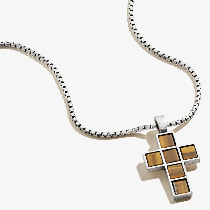 Necklaces and pendants with personalized charms for a custom piece of jewelry-Tiger’s Eye Gemstone Cross Necklace