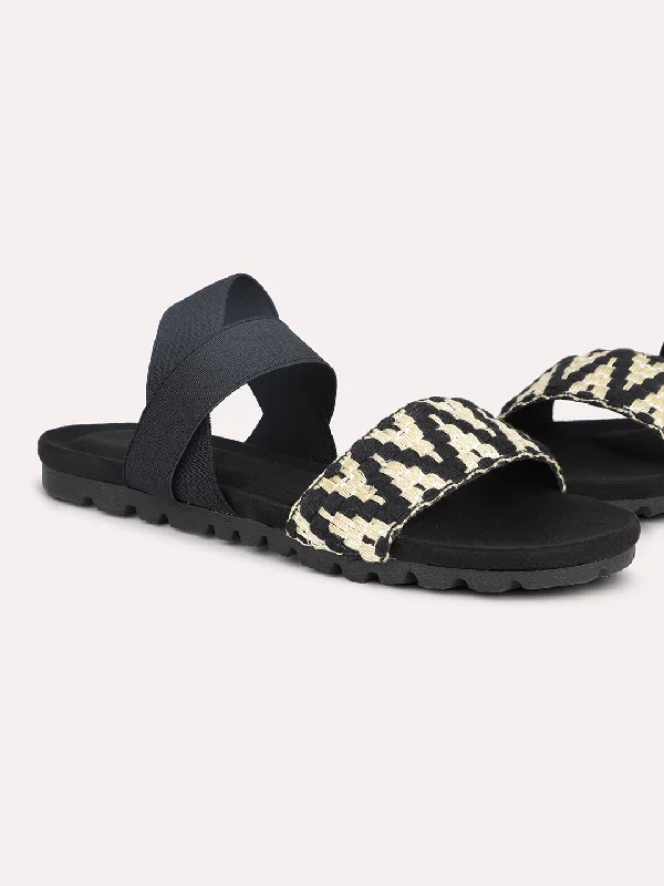 Fashionable sandals for women with metallic straps and bold color combinations-Women Black Open Toe Backstrap Sandals