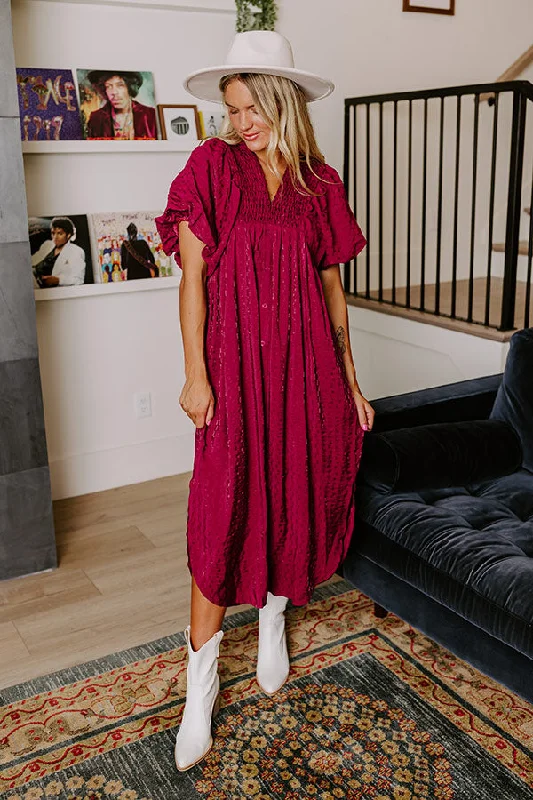 Plus size dresses for rainy days stay practical -Wine Tasting Ready Midi in Sangria