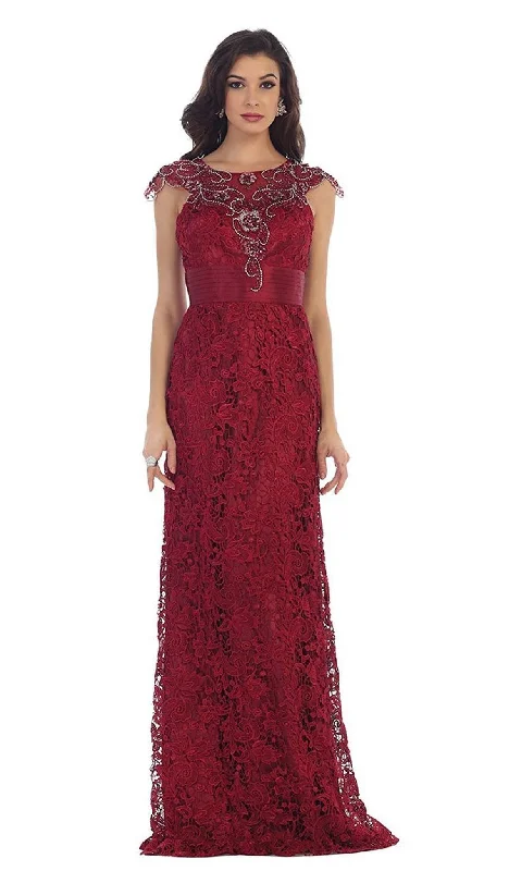 Plus size dresses for winter layer warmly -May Queen - RQ7182 Rhinestone Lace Floral Evening Gown