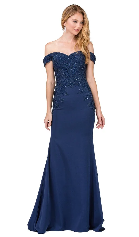 Plus size dresses with V-necks elongate figures -Dancing Queen - 2409 Beaded Lace Off The Shoulder Sheath Prom Dress