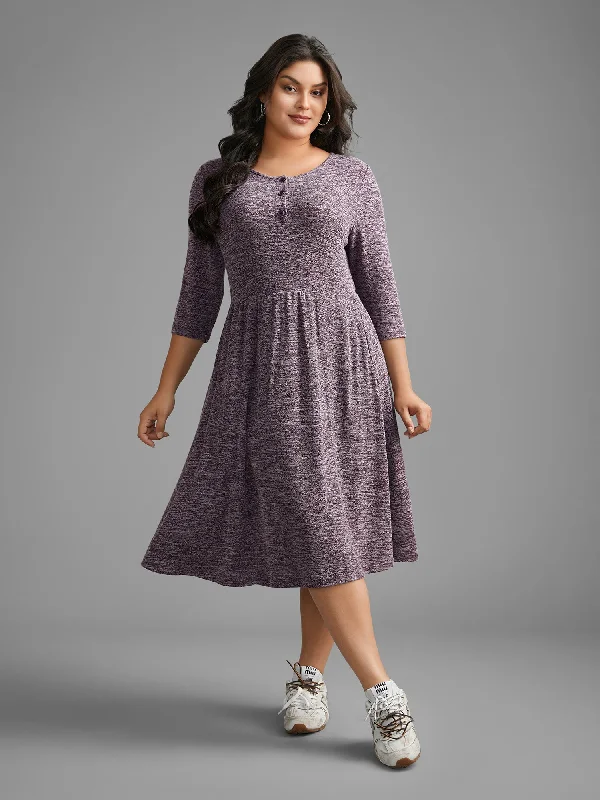 Plus size dresses with jewel tones dazzle quietly -Solid Heather Button Up Knit Dress