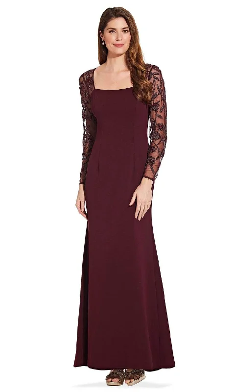 Plus size dresses with sleek silhouettes look sharp -Adrianna Papell - AP1E206039 Beaded Long Sleeve Square Neck Long Dress