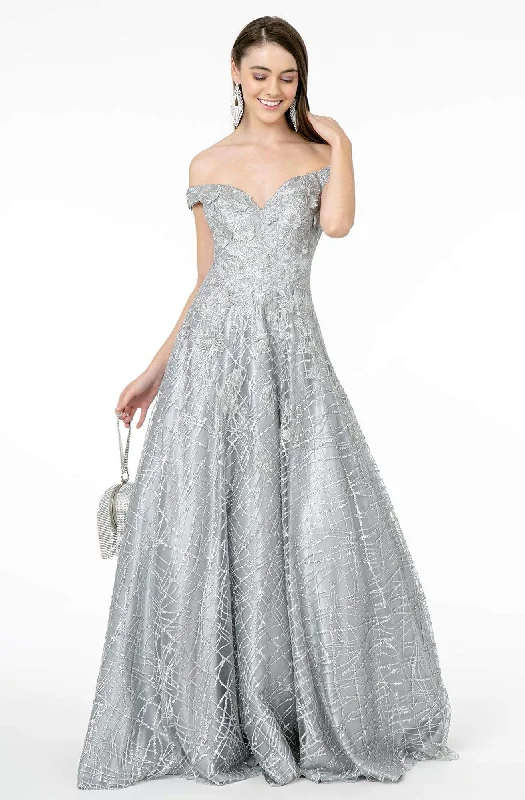 Plus size dresses with cap sleeves feel dainty -GLS by Gloria - GL2944 Embroidered Sequin Off-Shoulder Gown