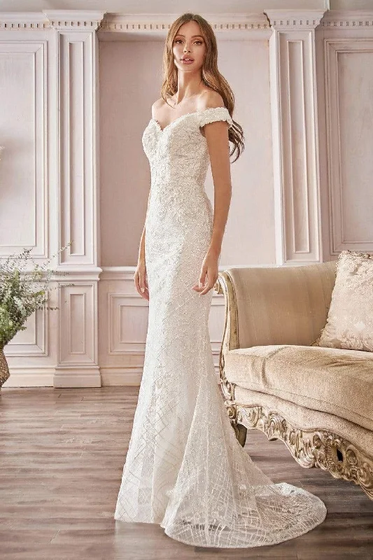 Plus size dresses for formal events look elegant -Cinderella Divine Bridal - CD929 Beaded Lace Off Shoulder Bridal Dress