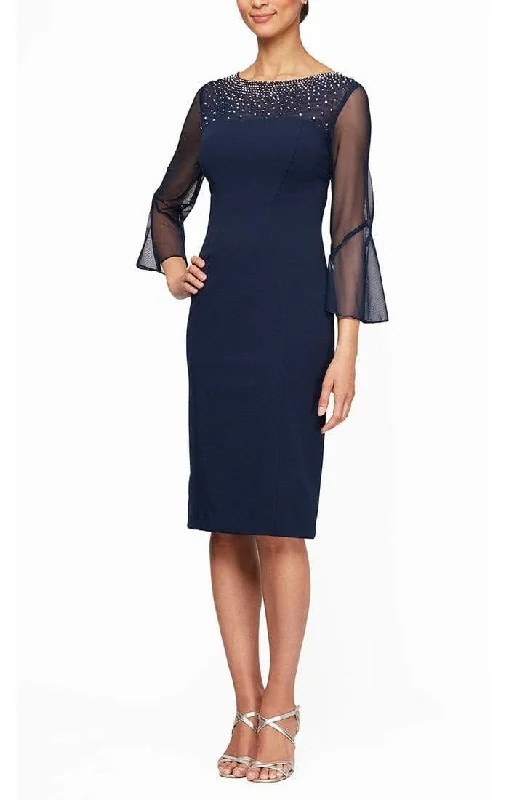 Plus size dresses featuring striped patterns are fresh -Alex Evenings - 8260208 Quarter Bell Sleeves Petite Sheath Dress