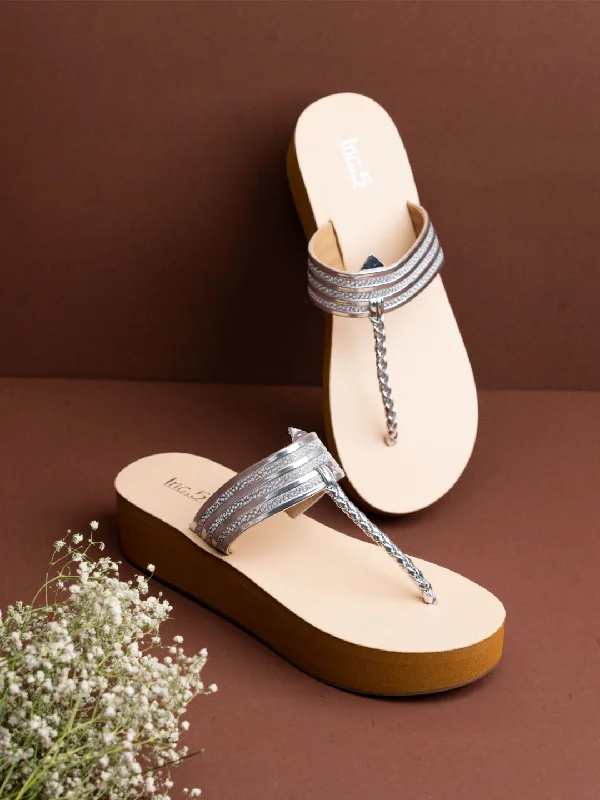 Comfortable sandals for women with plush straps and flexible soles for daily use-Womens Silver Casual Solid Round Toe Sandals