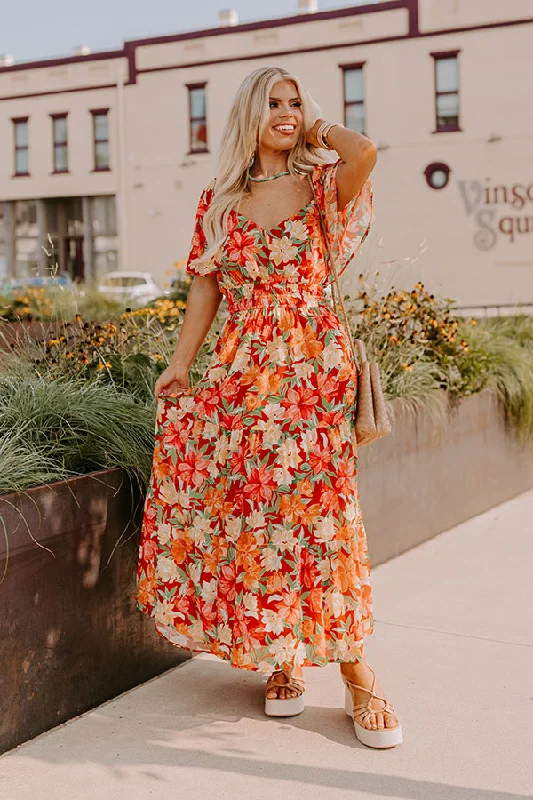 Plus size dresses for wet weather stay dry -Fall Harvest Floral Maxi Dress Curves