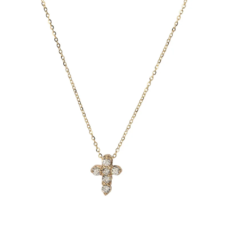 Personalized necklaces and pendants with name engravings for a custom touch-.28ctw Diamond Small Cross 14K Yellow Gold Pendant Necklace